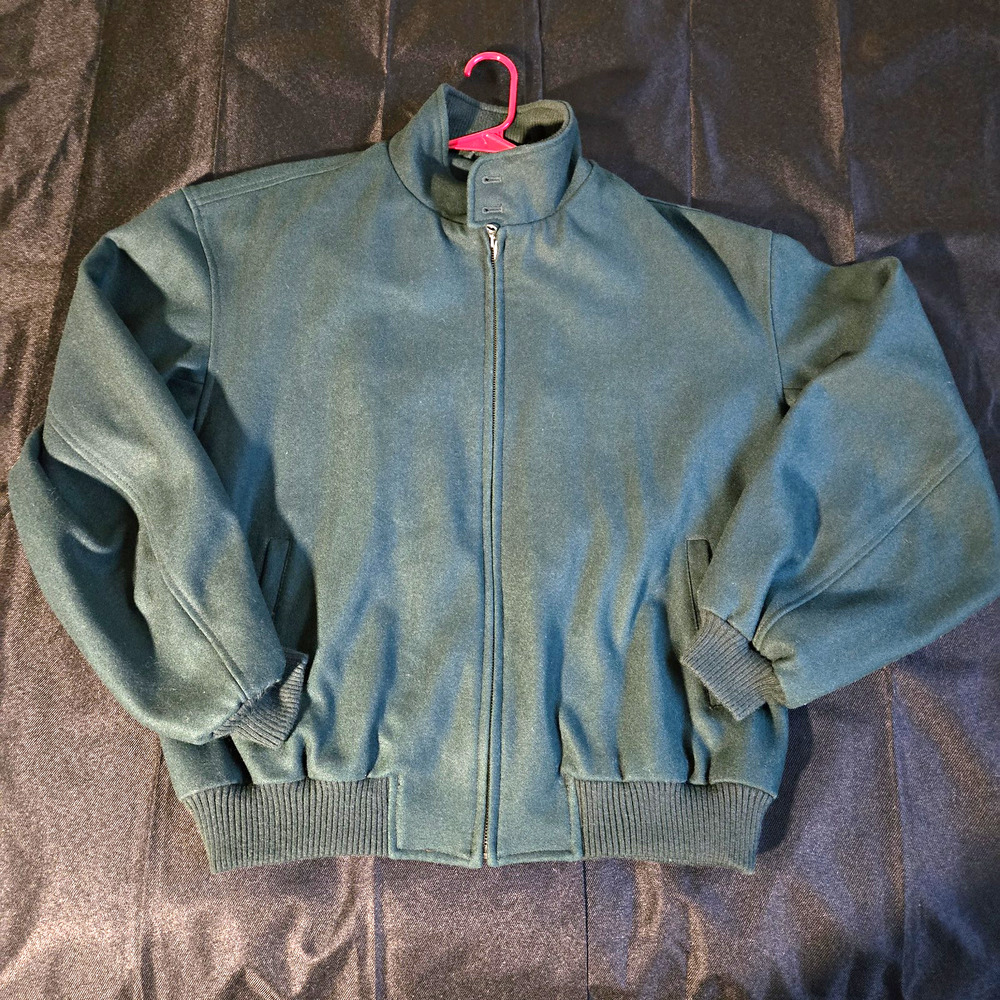 Vintage Evergreen Men's Bomber Jacket Full Zip Lined Pockets Green Regular XL